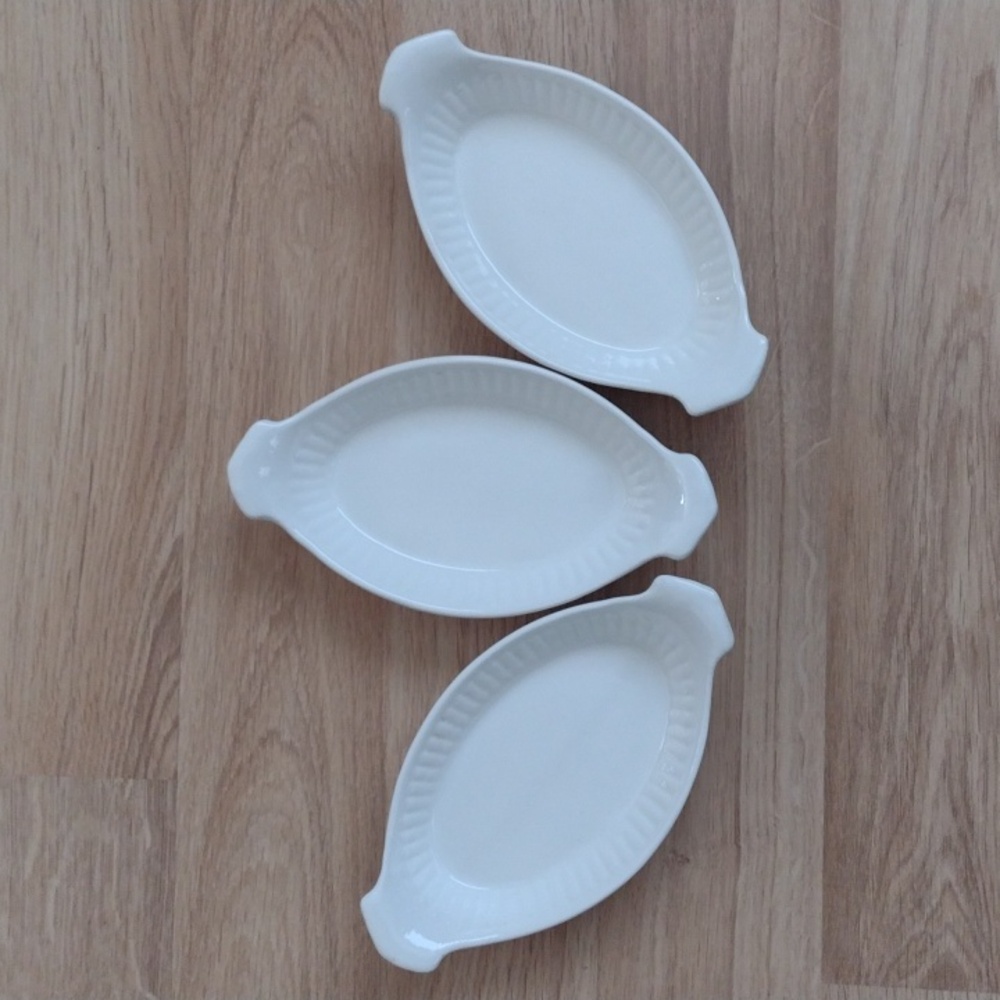 Banana Split Ice Cream Dishes California USA White Ribbed Vintage Trio